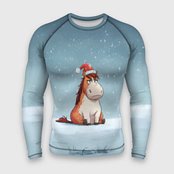 Мужской рашгард Лошадь сидит на снегу
