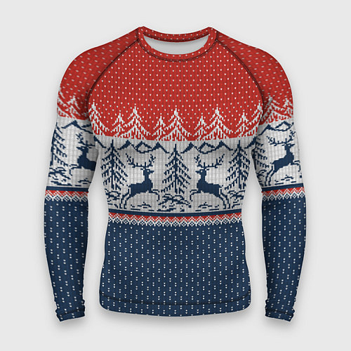 Мужской рашгард Вязаный узор с оленями / 3D-принт – фото 1