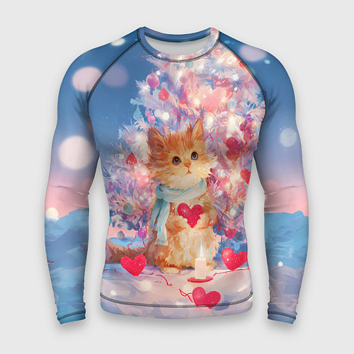 Мужской рашгард Милый котенок и новогодняя елка / 3D-принт – фото 1