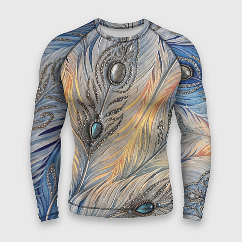 Мужской рашгард Синие перья с самоцветами / 3D-принт – фото 1