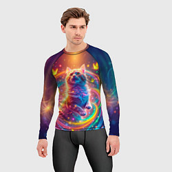 Рашгард мужской Игривый кот в неоновых всполохах, цвет: 3D-принт — фото 2