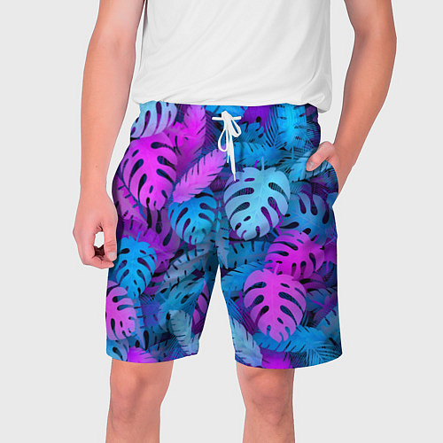 Мужские шорты Сине-розовые тропики / 3D-принт – фото 1