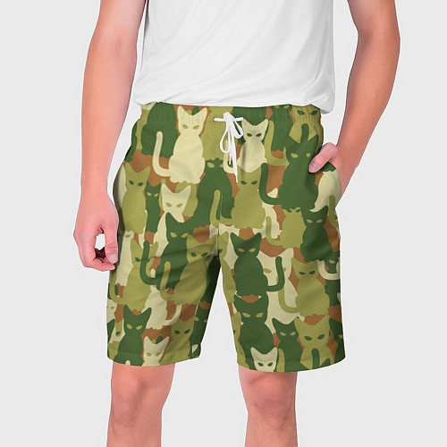 Мужские шорты Камуфляж- зелёные кошки / 3D-принт – фото 1