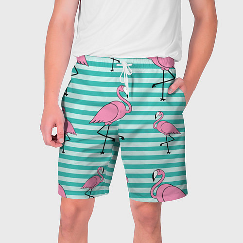 Мужские шорты Полосатые фламинго / 3D-принт – фото 1