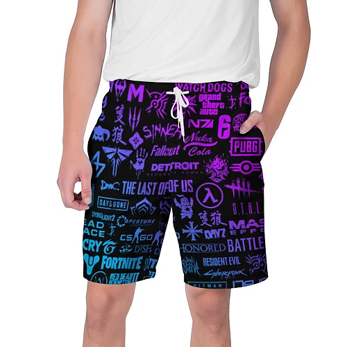 Мужские шорты Неоновые лого игр / 3D-принт – фото 1