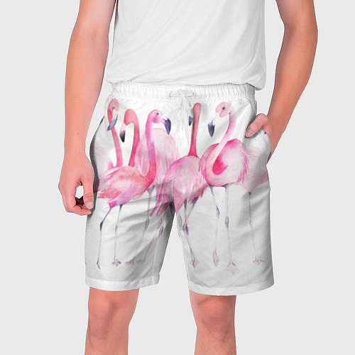 Мужские шорты Фламинго розовый на белом / 3D-принт – фото 1