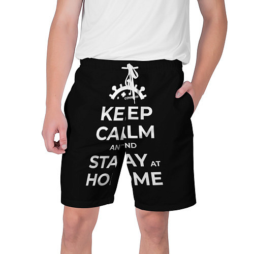 Мужские шорты Keep calm and stay at home / 3D-принт – фото 1