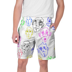 Шорты на шнурке мужские Цветные лица, цвет: 3D-принт