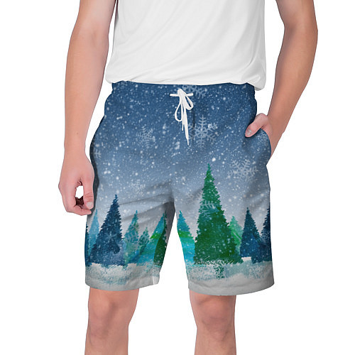 Мужские шорты Снежинки в лесу / 3D-принт – фото 1