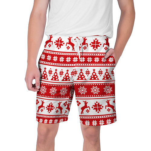 Мужские шорты Новый Год Олени и снежинки / 3D-принт – фото 1