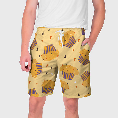 Мужские шорты Капкейки на желтом фоне / 3D-принт – фото 1