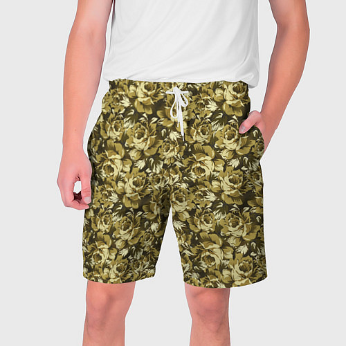 Мужские шорты Золотой камуфляж из роз / 3D-принт – фото 1