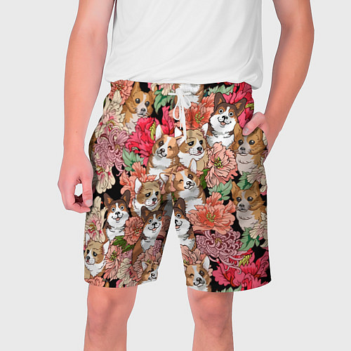 Мужские шорты Корги & Цветы / 3D-принт – фото 1