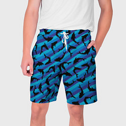 Шорты на шнурке мужские Черные акулы паттерн, цвет: 3D-принт