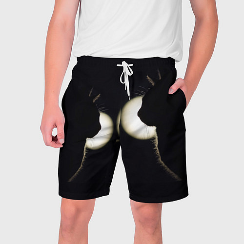 Мужские шорты Пара Силуэты черных кошек / 3D-принт – фото 1