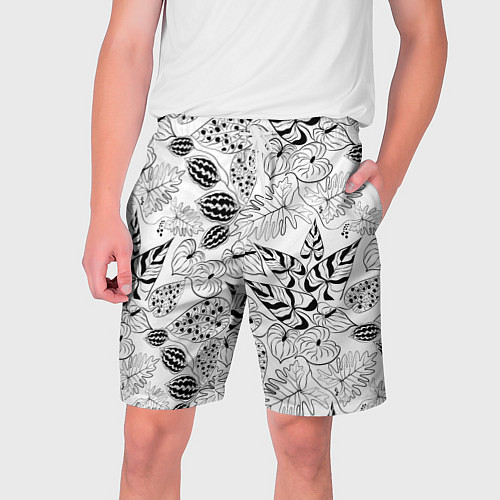 Мужские шорты Черно-белый узор Тропики / 3D-принт – фото 1