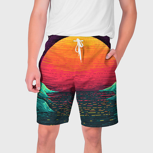 Мужские шорты Пиксельный закат / 3D-принт – фото 1