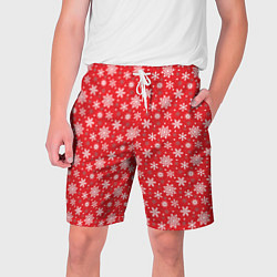 Шорты на шнурке мужские Снежинки красный фон, цвет: 3D-принт