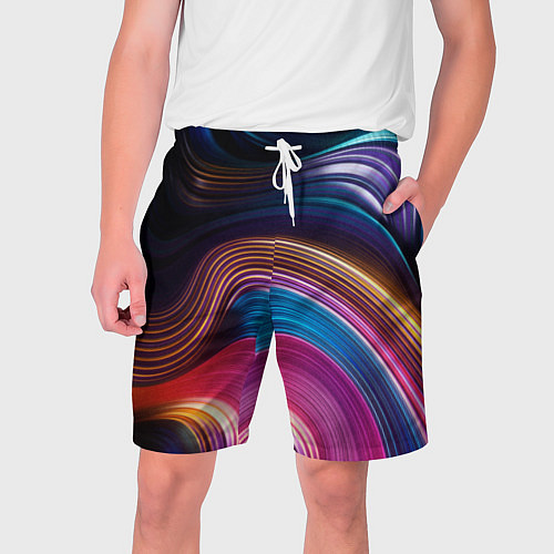 Мужские шорты Цветные неоновые волны / 3D-принт – фото 1