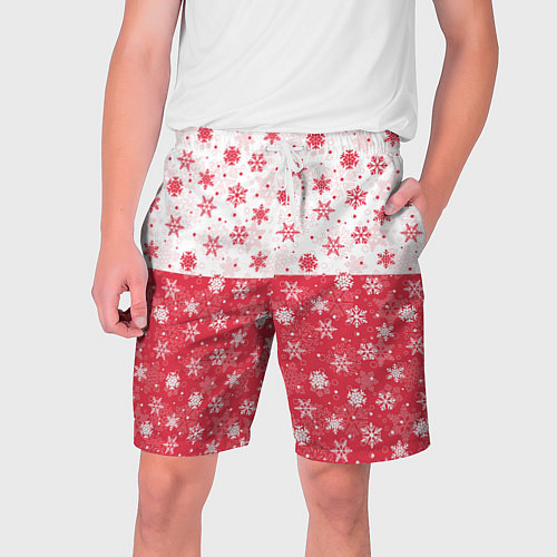 Мужские шорты Снежинки красно-белые / 3D-принт – фото 1