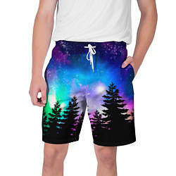 Шорты на шнурке мужские Космический лес, елки и звезды, цвет: 3D-принт