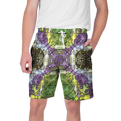 Шорты на шнурке мужские Коллекция Фрактальная мозаика Фиолетово-зеленый, цвет: 3D-принт