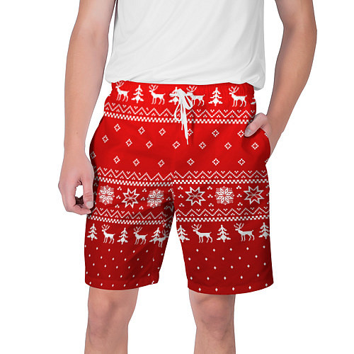 Мужские шорты Красный узор с оленями / 3D-принт – фото 1