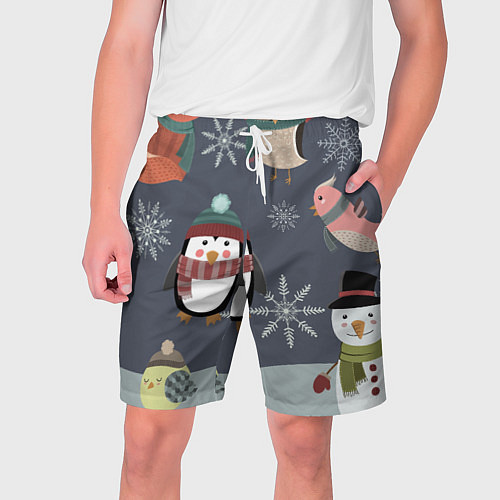 Мужские шорты НОВОГОДНИЙ ПАТТЕРН ЖИВОТНЫЕ / 3D-принт – фото 1