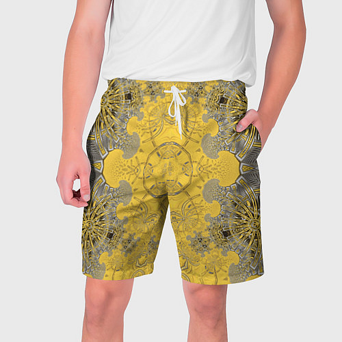 Мужские шорты Коллекция Фрактальная мозаика Желтый на черном 573 / 3D-принт – фото 1