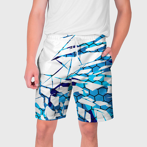 Мужские шорты 3D ВЗРЫВ ПЛИТ Белые и синие осколки / 3D-принт – фото 1