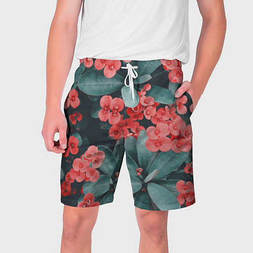 Мужские шорты Красивые Цветы на Зеленом дереве / 3D-принт – фото 1