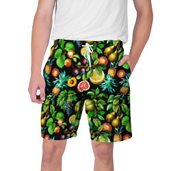 Шорты на шнурке мужские Сочные фрукты - персик, груша, слива, ананас, цвет: 3D-принт
