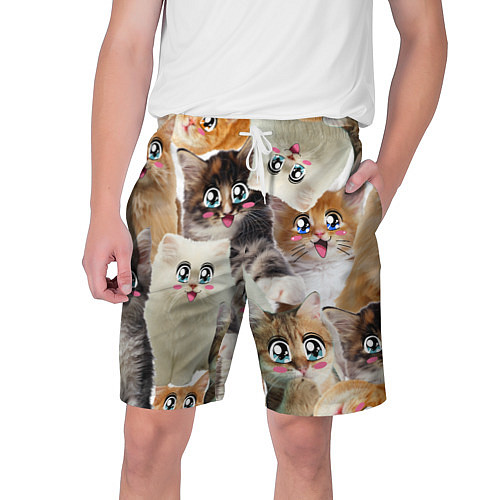 Мужские шорты Много кошек с большими анимэ глазами / 3D-принт – фото 1
