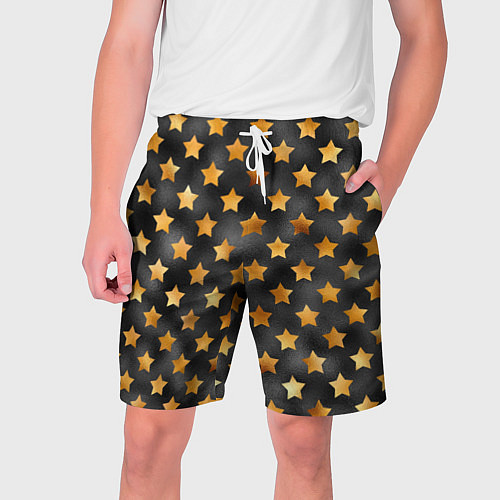 Мужские шорты Золотые звезды на черном / 3D-принт – фото 1