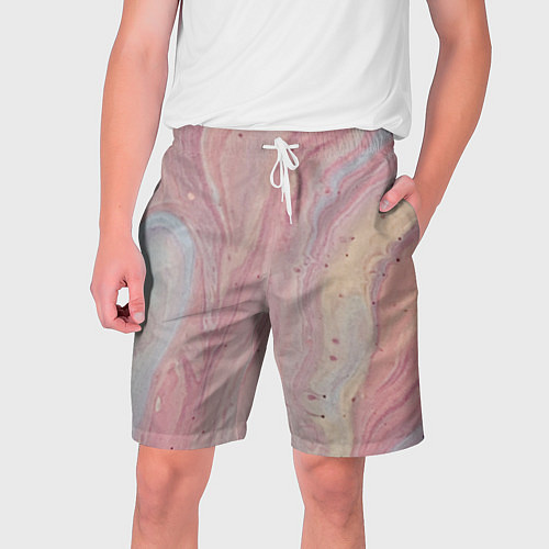 Мужские шорты Мраморный дизайн с розовыми, синими и желтыми цвет / 3D-принт – фото 1