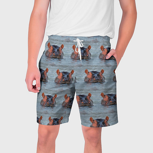 Мужские шорты Бегемоты в воде / 3D-принт – фото 1