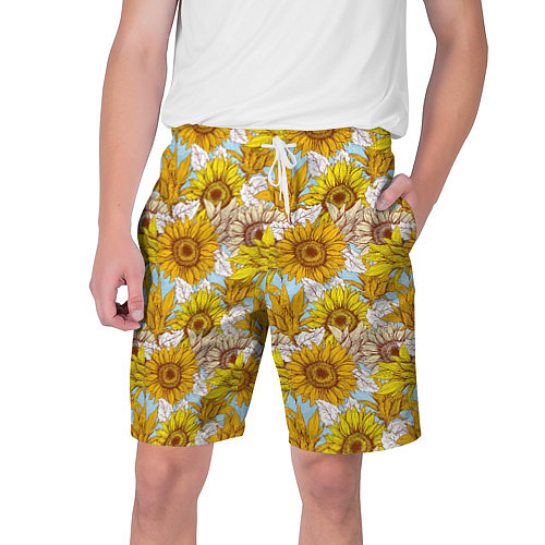 Мужские шорты Желтые подсолнухи - паттерн / 3D-принт – фото 1