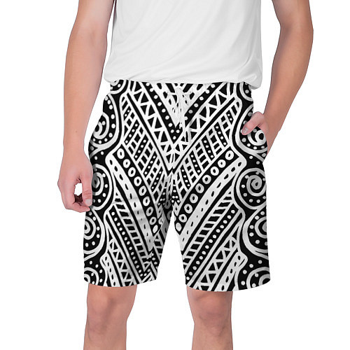 Мужские шорты Абстракция черно-белая Волны, полосы, вензеля Моно / 3D-принт – фото 1