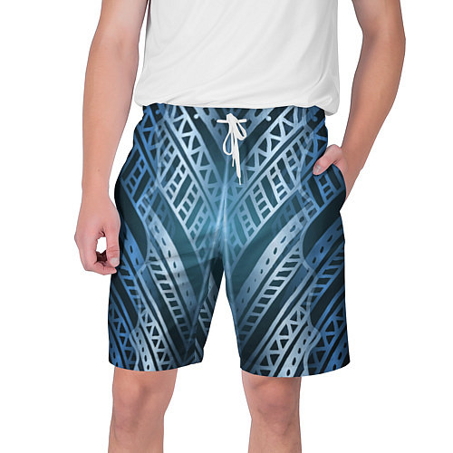 Мужские шорты Неоновый абстрактный узор Синий и голубой неон на / 3D-принт – фото 1