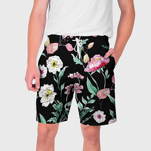 Мужские шорты Цветы Нарисованные от Руки / 3D-принт – фото 1