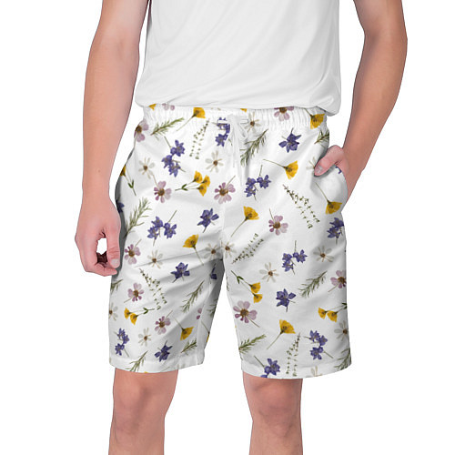 Мужские шорты Простые цветы на белом фоне / 3D-принт – фото 1