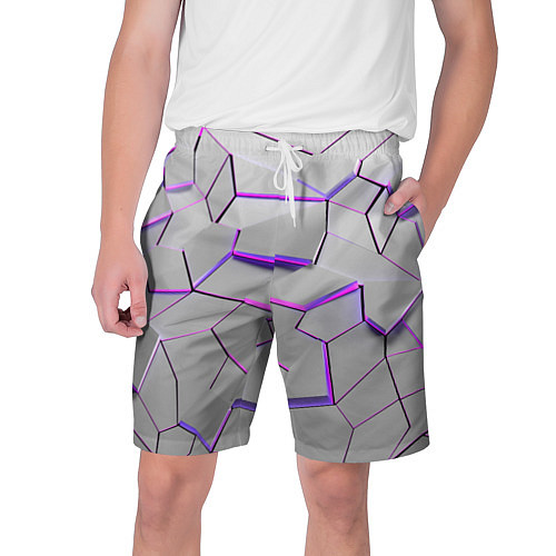 Мужские шорты 3д плиты - белый неон / 3D-принт – фото 1