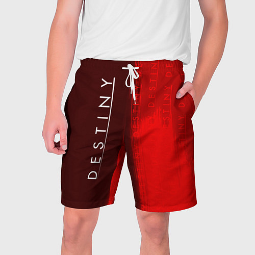 Мужские шорты ДЕСТИНИ 2 в красных тонах и паттерном на фоне / 3D-принт – фото 1