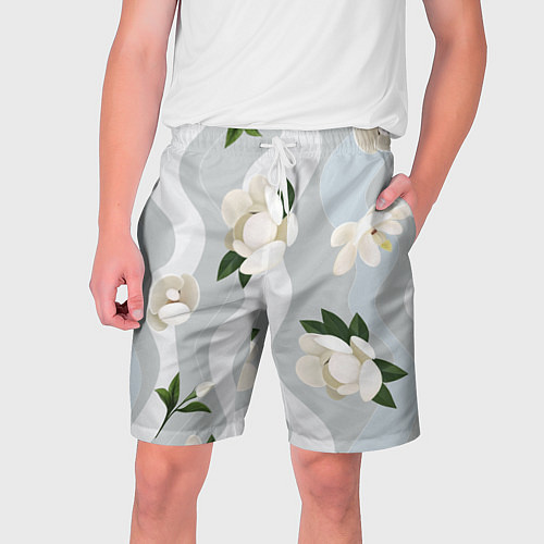 Мужские шорты Цветы Белые С Полосами / 3D-принт – фото 1