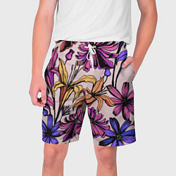 Шорты на шнурке мужские Цветы Разноцветные, цвет: 3D-принт