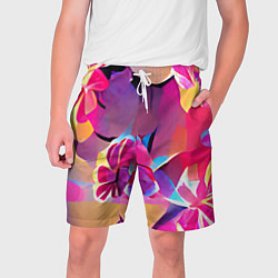 Шорты на шнурке мужские Тропические краски Цветы, цвет: 3D-принт