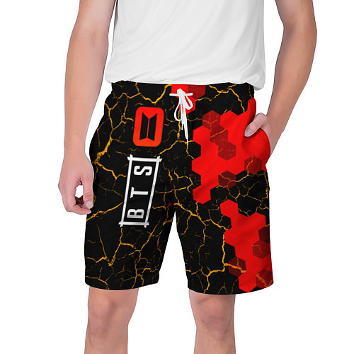 Мужские шорты Лого BTS на темном фоне с сотами / 3D-принт – фото 1