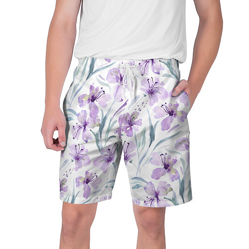 Мужские шорты Цветы Фиолетовые Нарисованные Акварелью / 3D-принт – фото 1