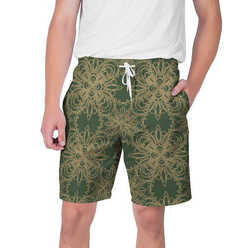 Мужские шорты Зелено-золотой фрактальный узор / 3D-принт – фото 1