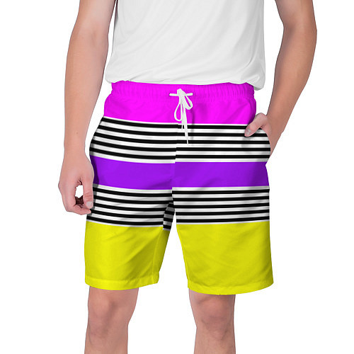 Мужские шорты Яркие неоновые полосы в сочетании с черно-белыми п / 3D-принт – фото 1